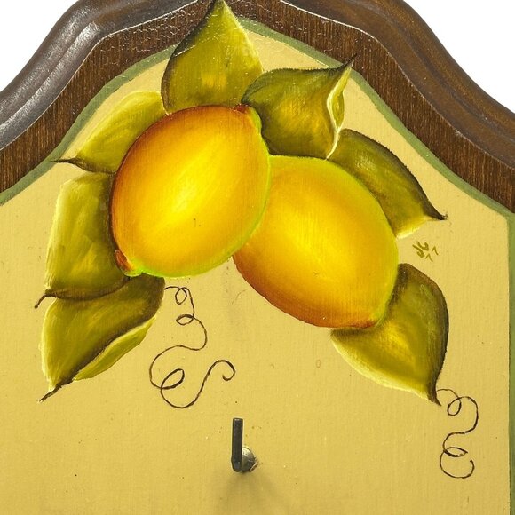 Vintage Hand-Painted Wooden Lemon Wall Plaque Key Holder Hook 1977 Cottagecore - Picture 2 of 12